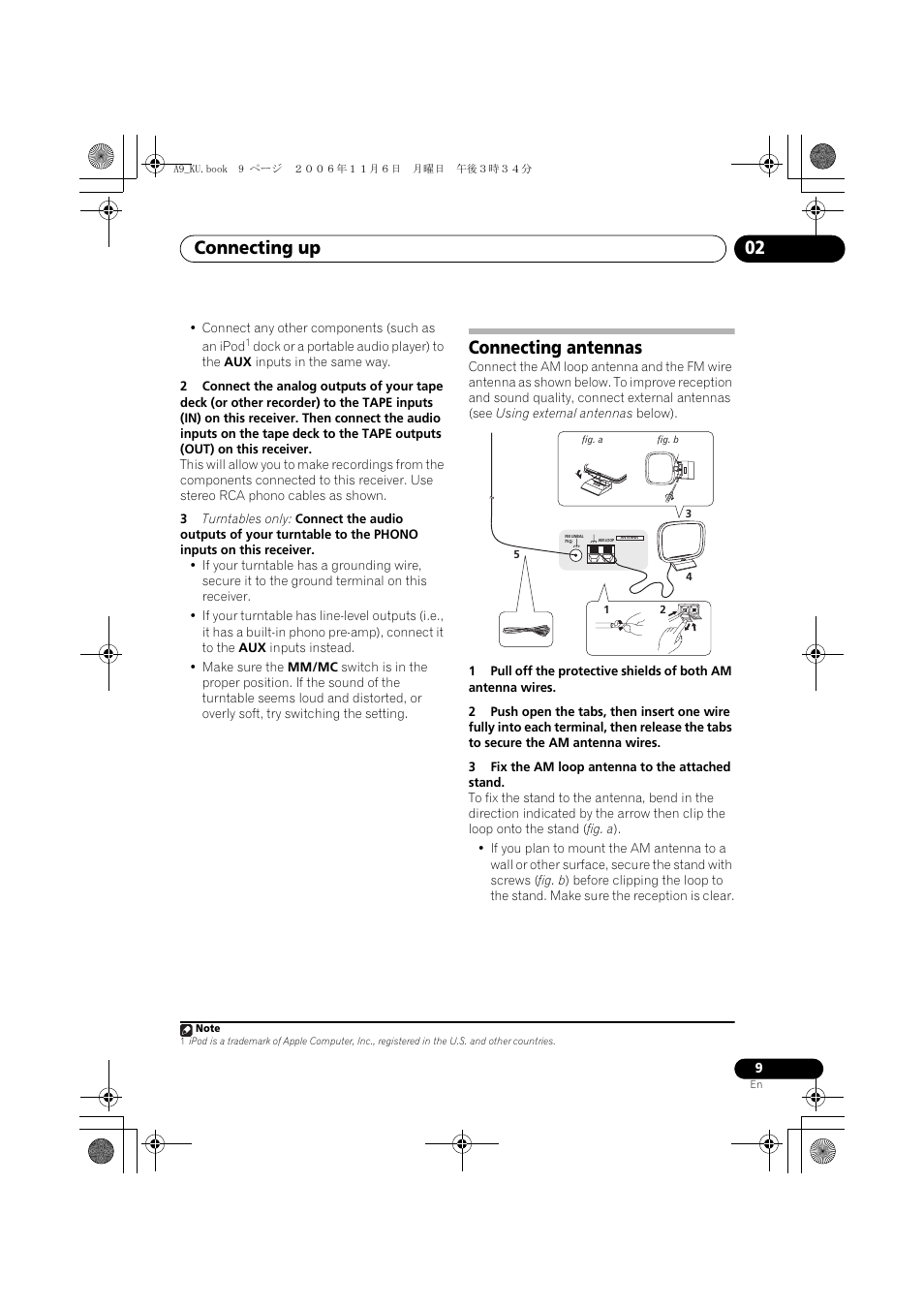 Connecting antennas, Connecting up 02 | Pioneer A9 User Manual | Page 9 / 28