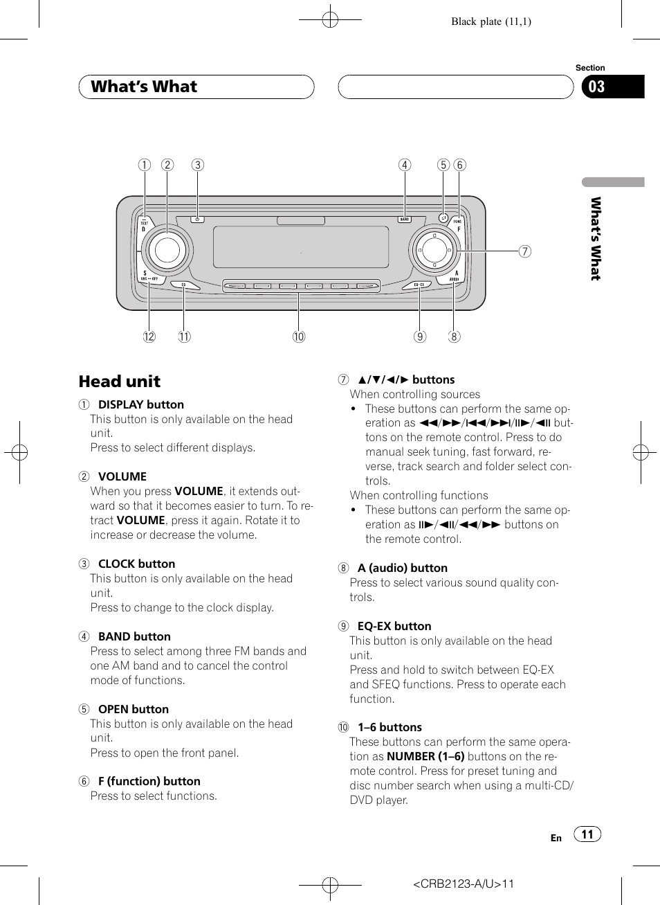 Whats what head unit 11, Head unit, Whats what | Pioneer Super Tuner III D DVH-P5850MP User Manual | Page 11 / 100