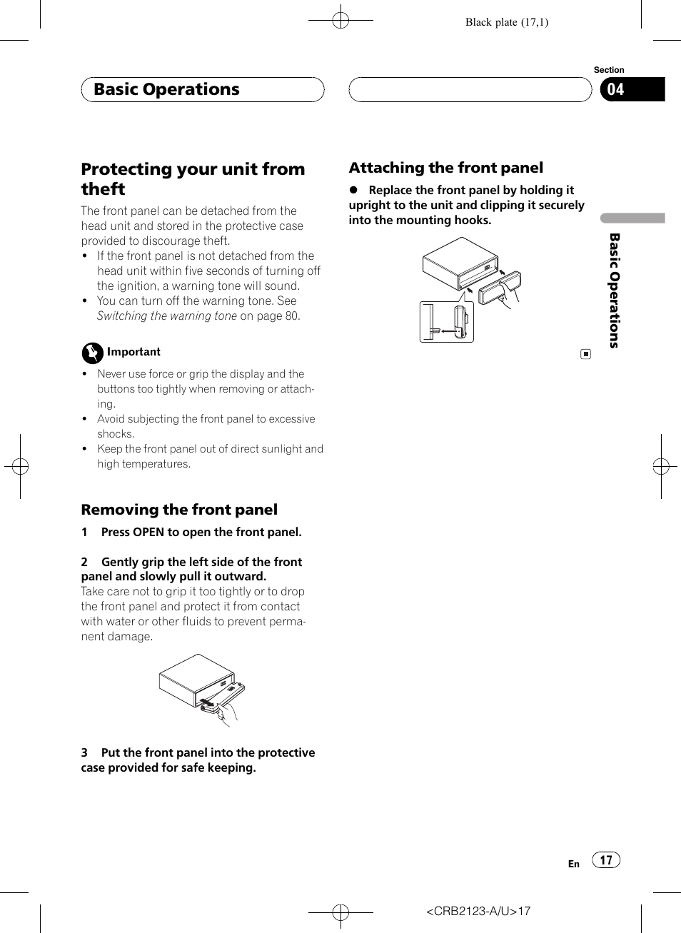 Protecting your unit from theft 17, Protecting your unit from theft, Basic operations | Pioneer Super Tuner III D DVH-P5850MP User Manual | Page 17 / 100