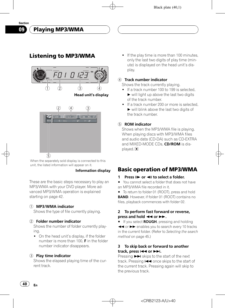 Listening to mp3/wma, Basic operation of mp3/wma, Playing mp3/wma | Pioneer Super Tuner III D DVH-P5850MP User Manual | Page 40 / 100