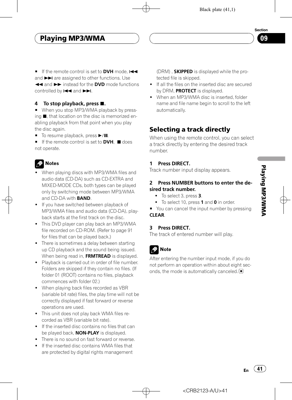 Playing mp3/wma, Selecting a trackdirectly | Pioneer Super Tuner III D DVH-P5850MP User Manual | Page 41 / 100