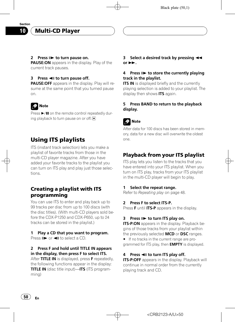 Using its playlists 50, Using its playlists, Multi-cd player | Creating a playlist with its programming, Playbackfrom your its playlist | Pioneer Super Tuner III D DVH-P5850MP User Manual | Page 50 / 100