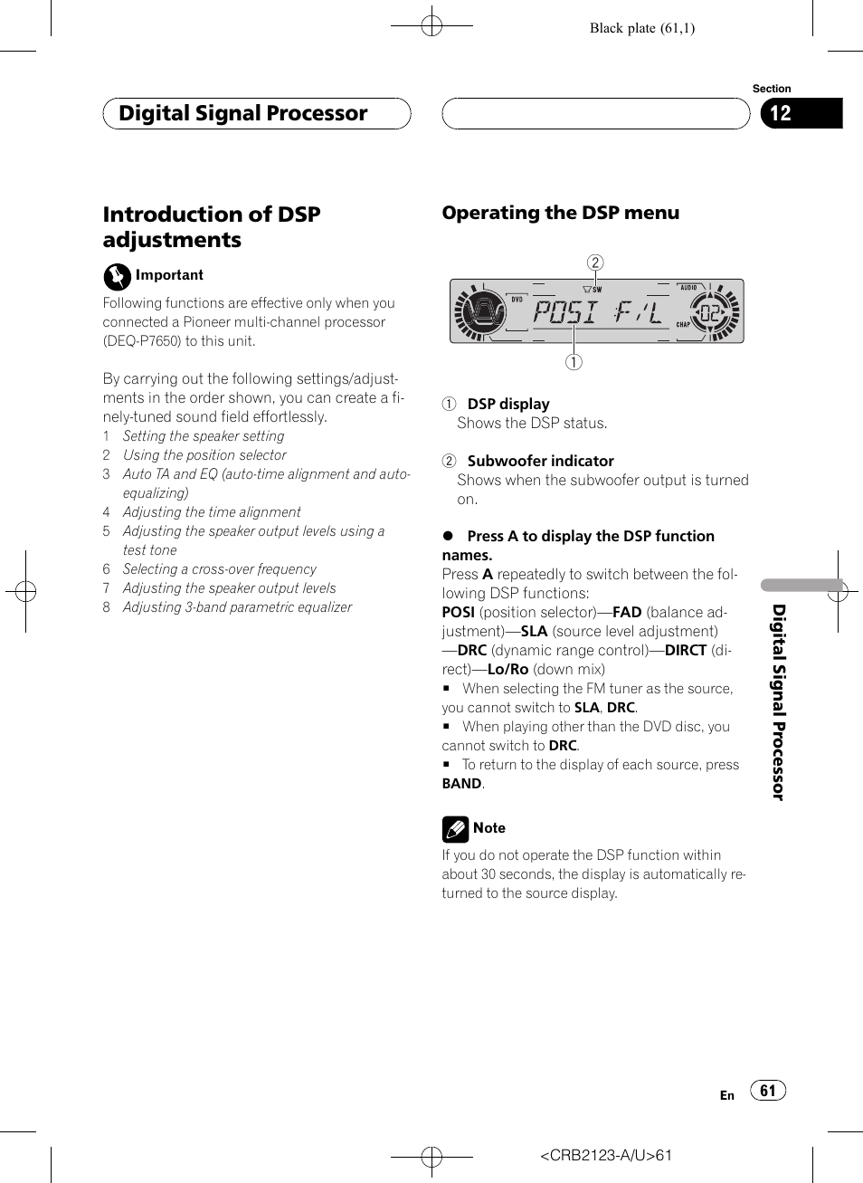 Introduction of dsp adjustments, Digital signal processor | Pioneer Super Tuner III D DVH-P5850MP User Manual | Page 61 / 100