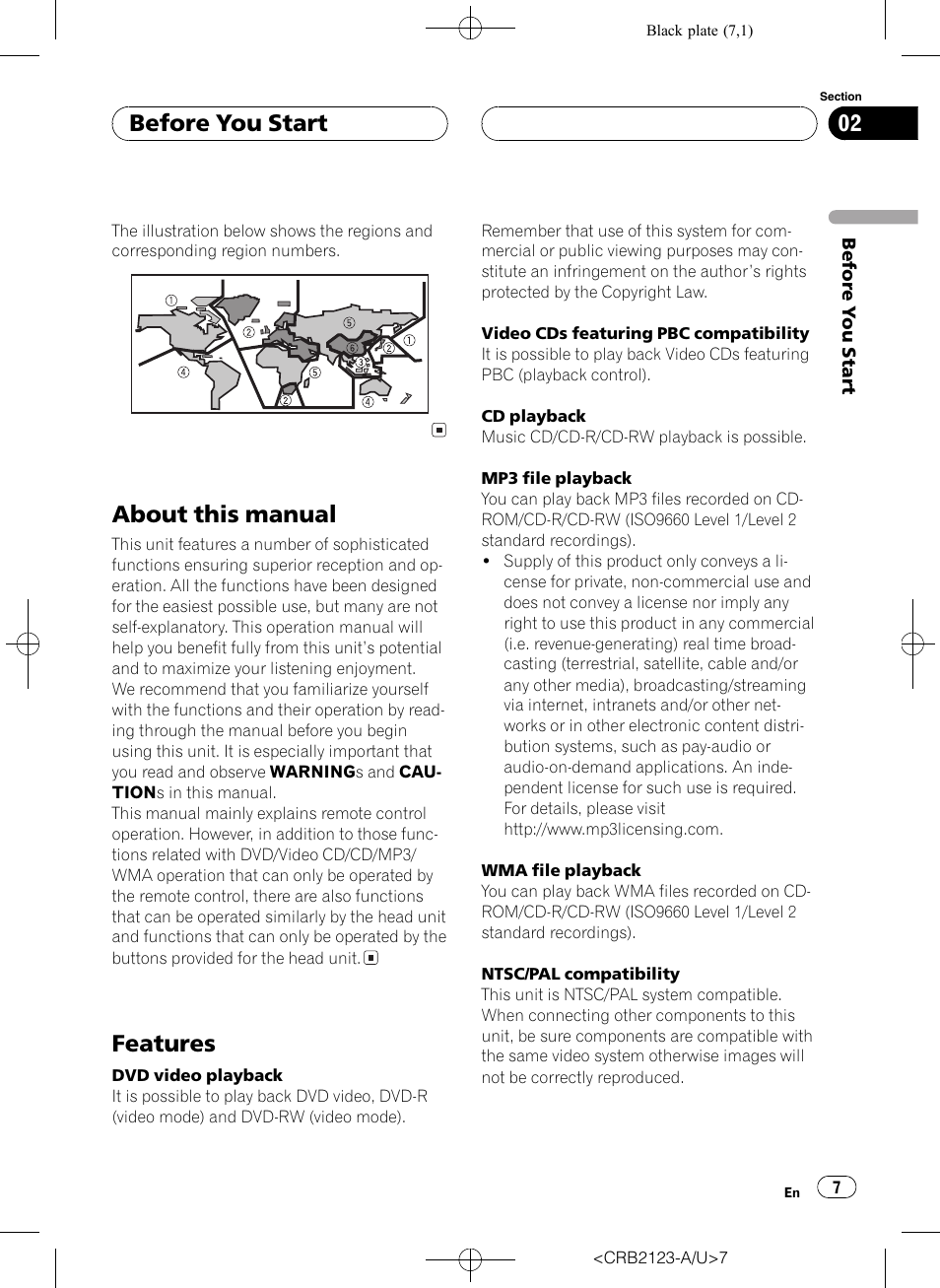 About this manual 7 features 7, About this manual, Features | Before you start | Pioneer Super Tuner III D DVH-P5850MP User Manual | Page 7 / 100