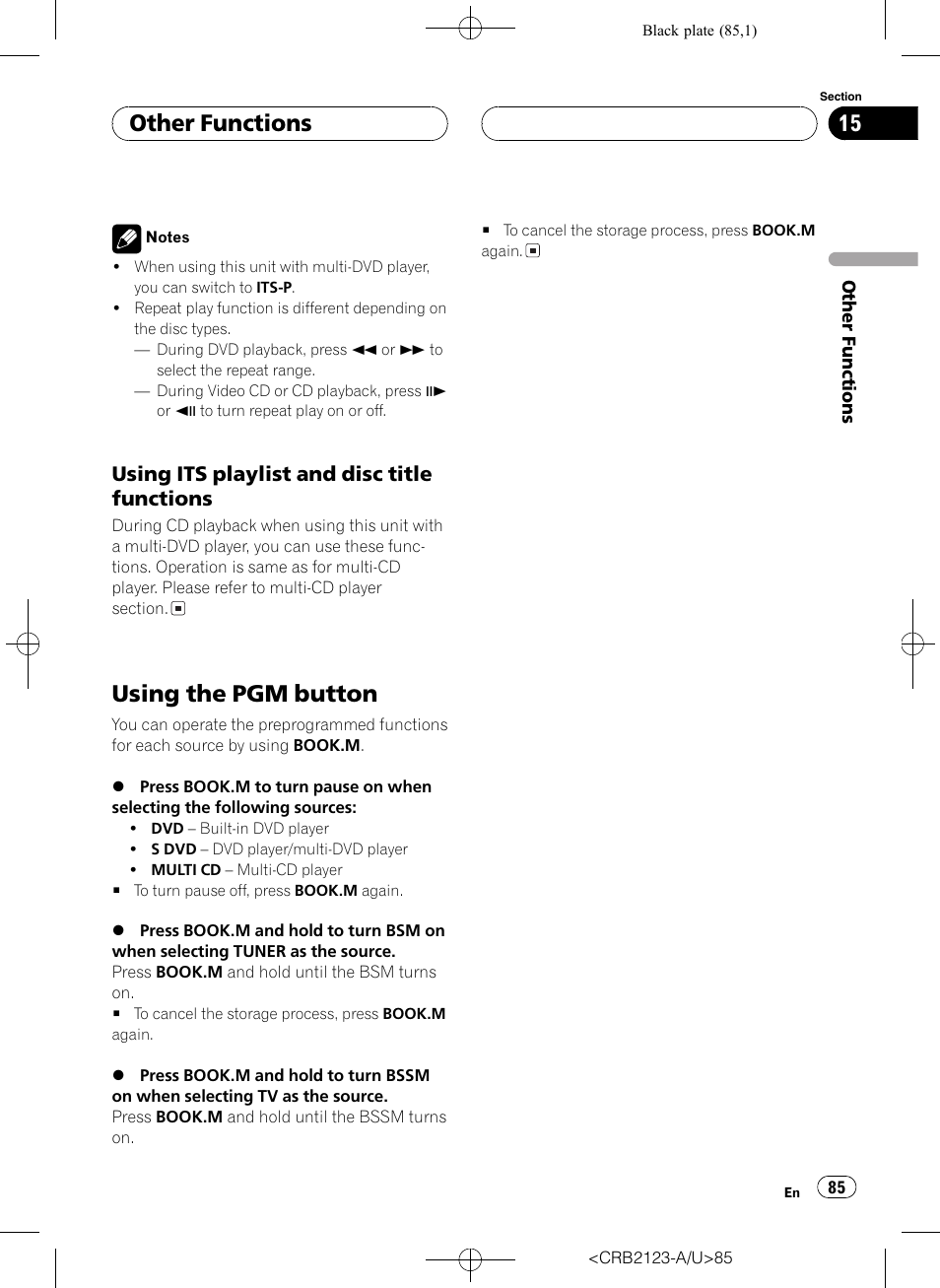 Using the pgm button 85, Using the, Using its playlist and disc title functions | Using the pgm button, Other functions | Pioneer Super Tuner III D DVH-P5850MP User Manual | Page 85 / 100