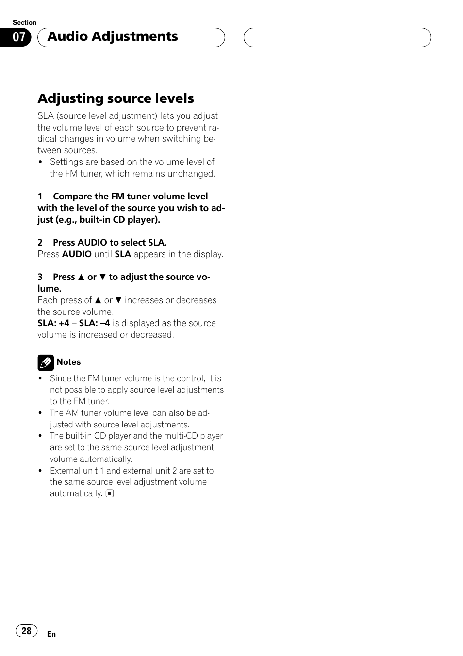 Adjusting source levels 28, Adjusting source levels, Audio adjustments | Pioneer DEH-P2500 User Manual | Page 28 / 104