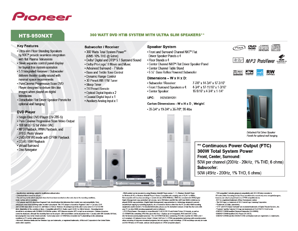 Pioneer HTS-950NXT User Manual | 1 page