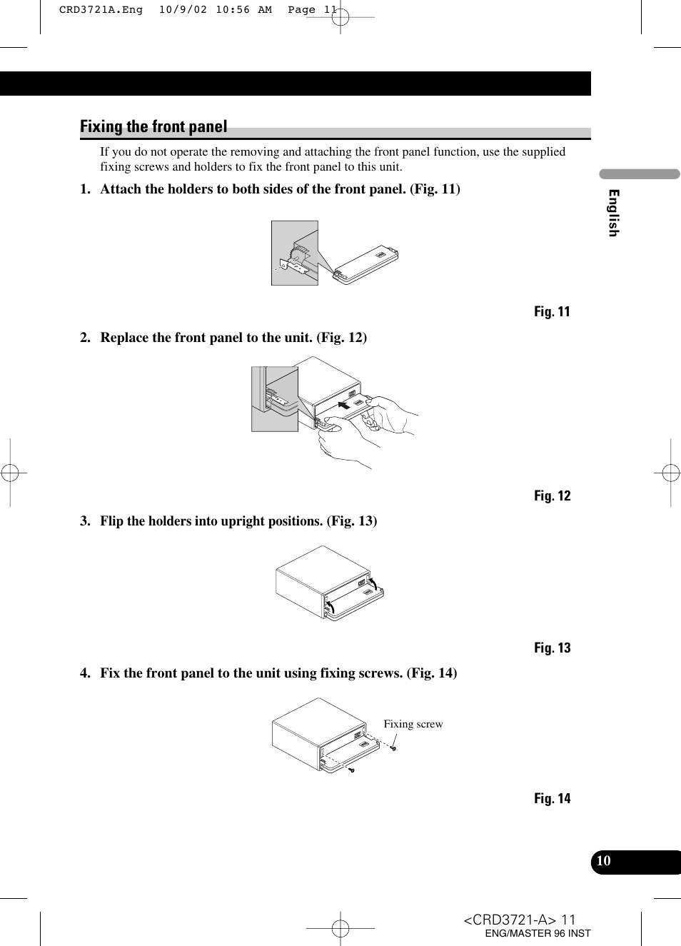 Fixing the front panel | Pioneer CD Receiver DEH-P550MP User Manual | Page 11 / 40