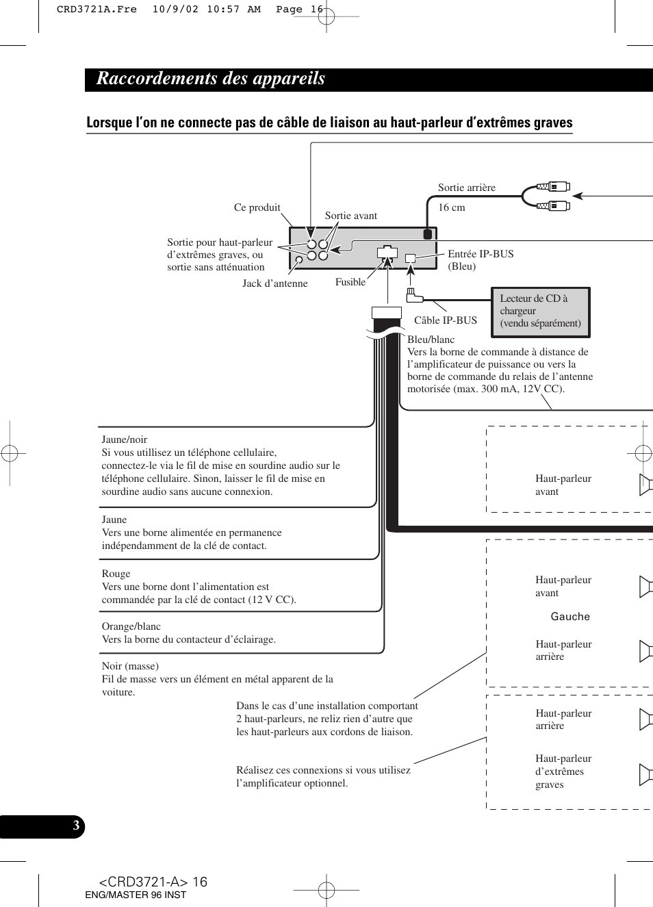 Raccordements des appareils | Pioneer CD Receiver DEH-P550MP User Manual | Page 16 / 40