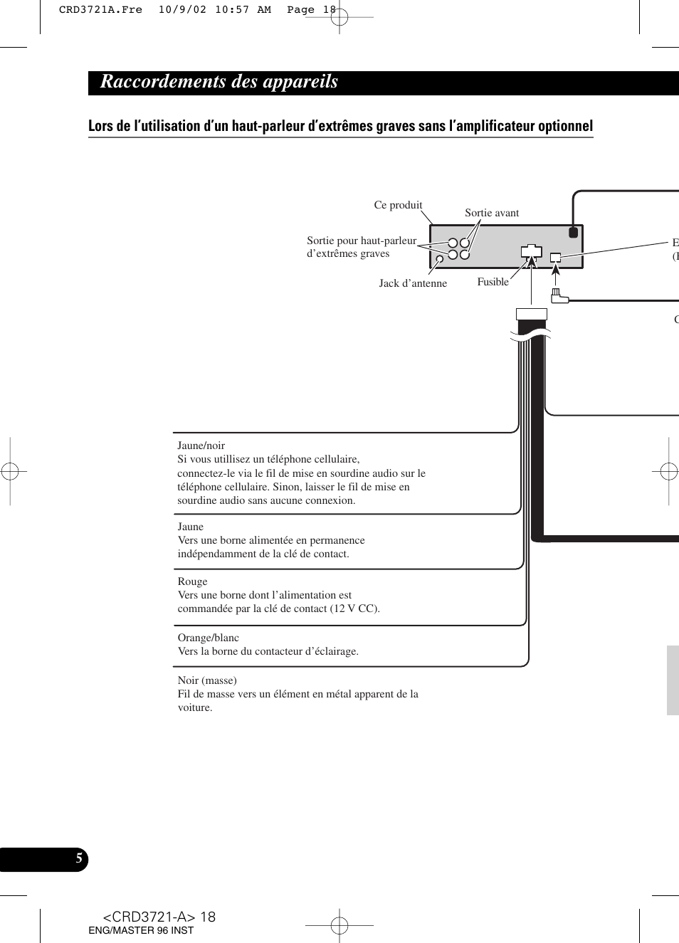 Raccordements des appareils | Pioneer CD Receiver DEH-P550MP User Manual | Page 18 / 40
