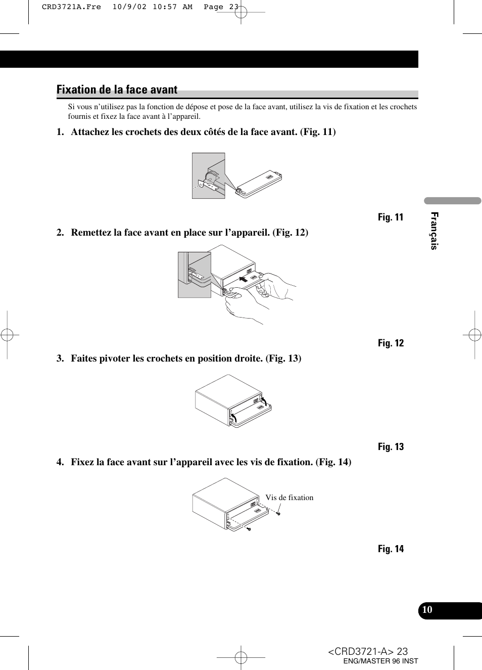 Fixation de la face avant | Pioneer CD Receiver DEH-P550MP User Manual | Page 23 / 40
