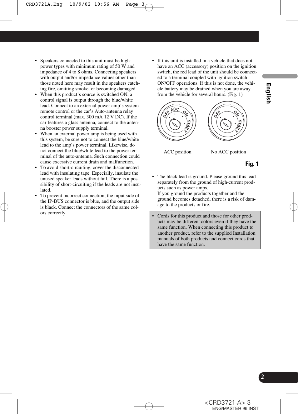 Fig. 1, English français español | Pioneer CD Receiver DEH-P550MP User Manual | Page 3 / 40