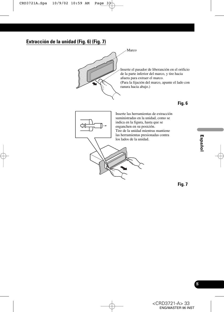 A title (english), Extracción de la unidad (fig. 6) (fig. 7) | Pioneer CD Receiver DEH-P550MP User Manual | Page 33 / 40