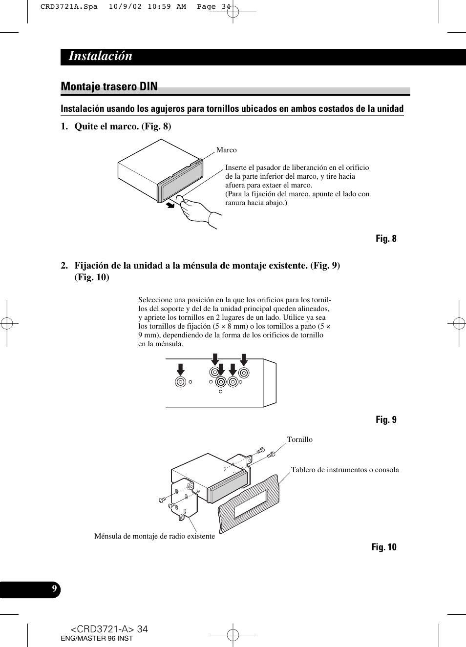 Montaje trasero din, A title (english), Instalación | Pioneer CD Receiver DEH-P550MP User Manual | Page 34 / 40