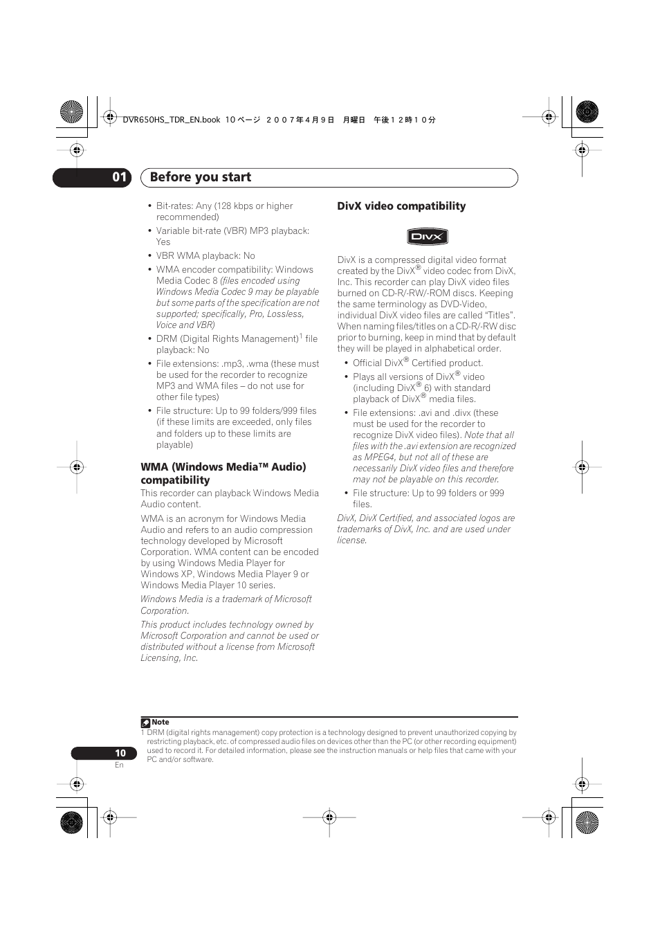 Before you start 01 | Pioneer DVR-650H-S User Manual | Page 10 / 134