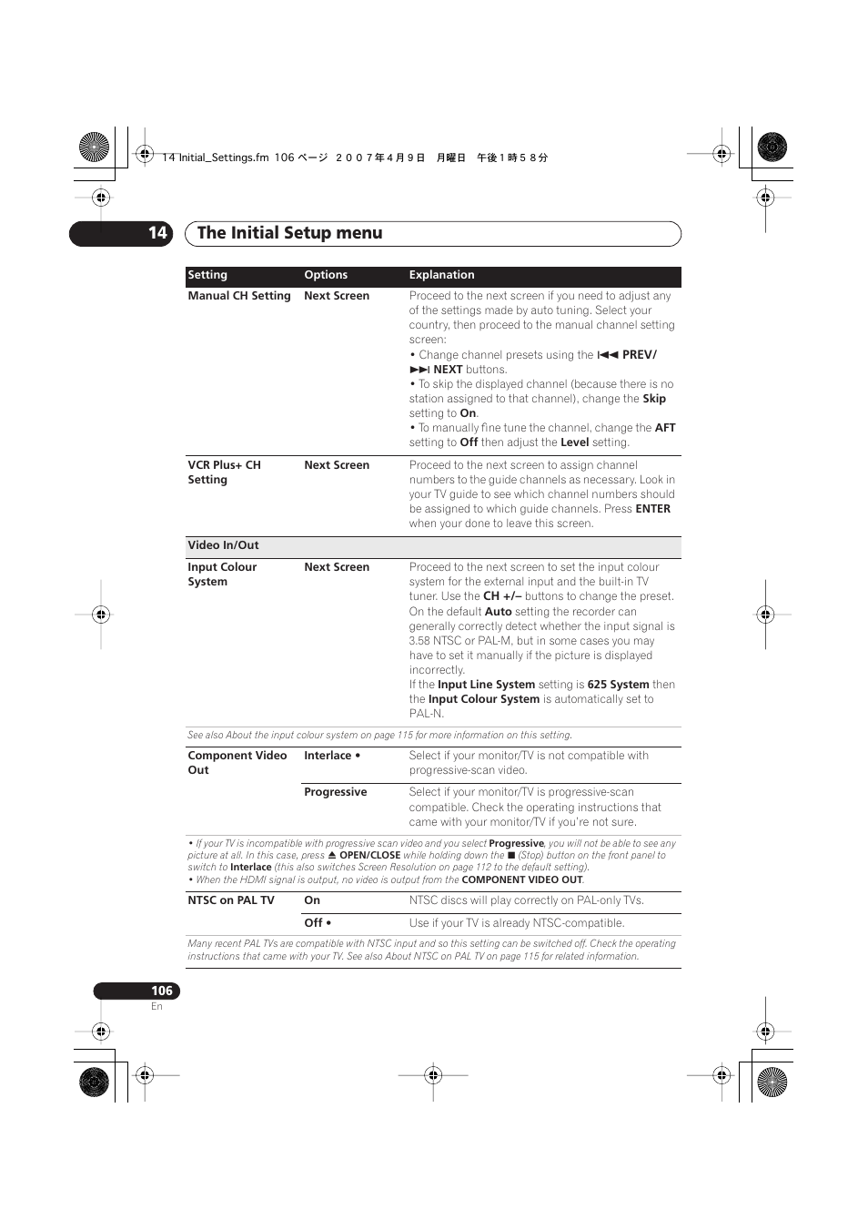 The initial setup menu 14 | Pioneer DVR-650H-S User Manual | Page 106 / 134