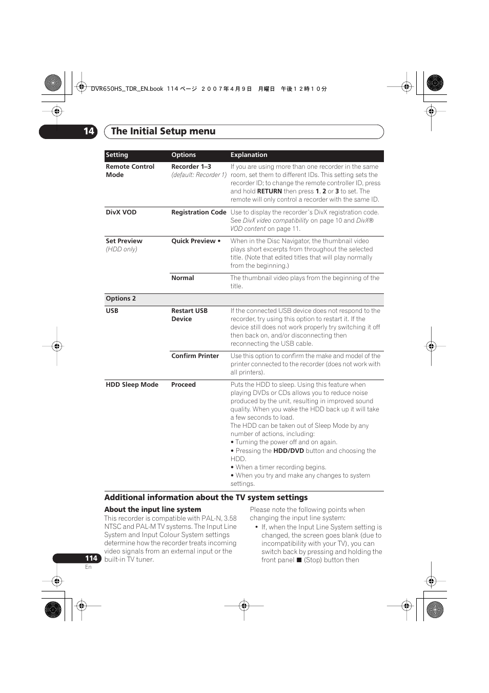 The initial setup menu 14 | Pioneer DVR-650H-S User Manual | Page 114 / 134