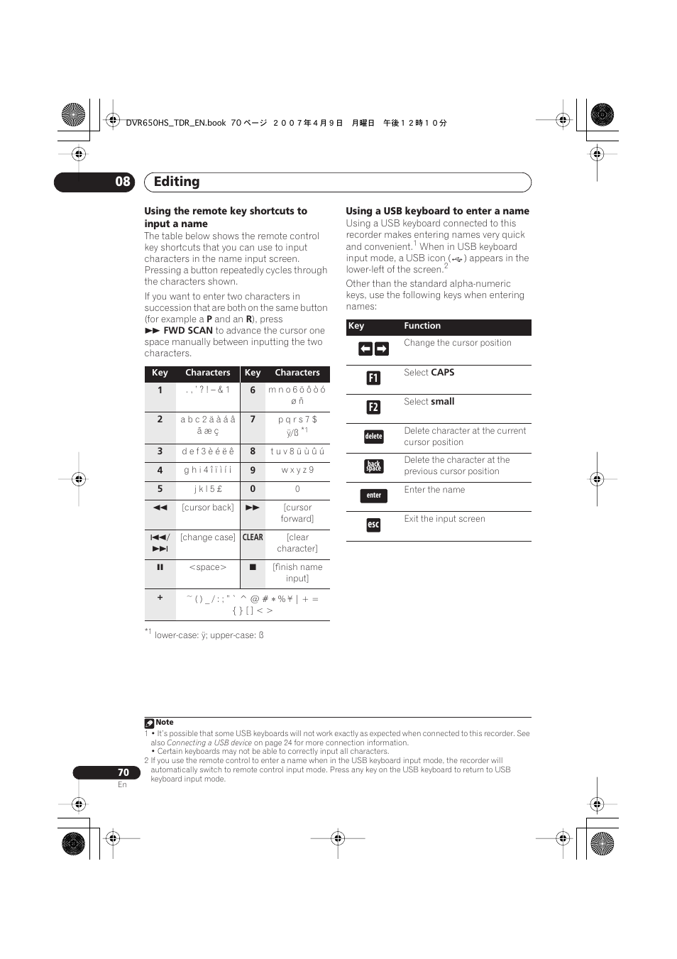Editing 08, F1 f2 | Pioneer DVR-650H-S User Manual | Page 70 / 134
