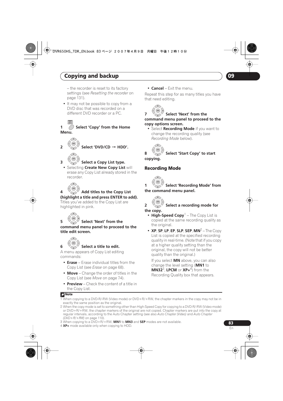 Copying and backup | Pioneer DVR-650H-S User Manual | Page 83 / 134