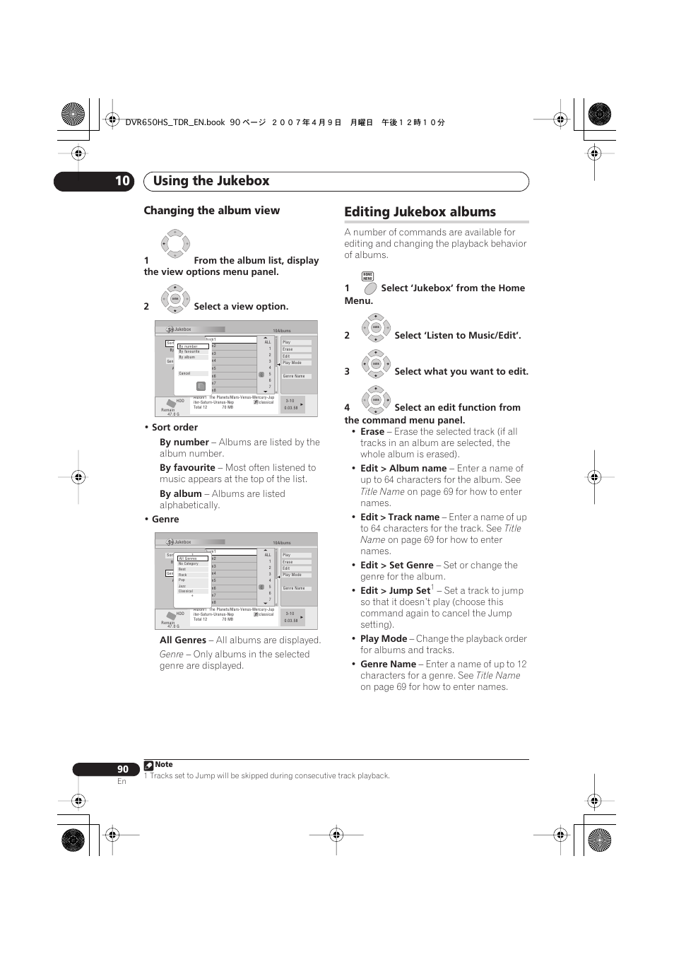 Editing jukebox albums, Using the jukebox 10, Changing the album view | Pioneer DVR-650H-S User Manual | Page 90 / 134