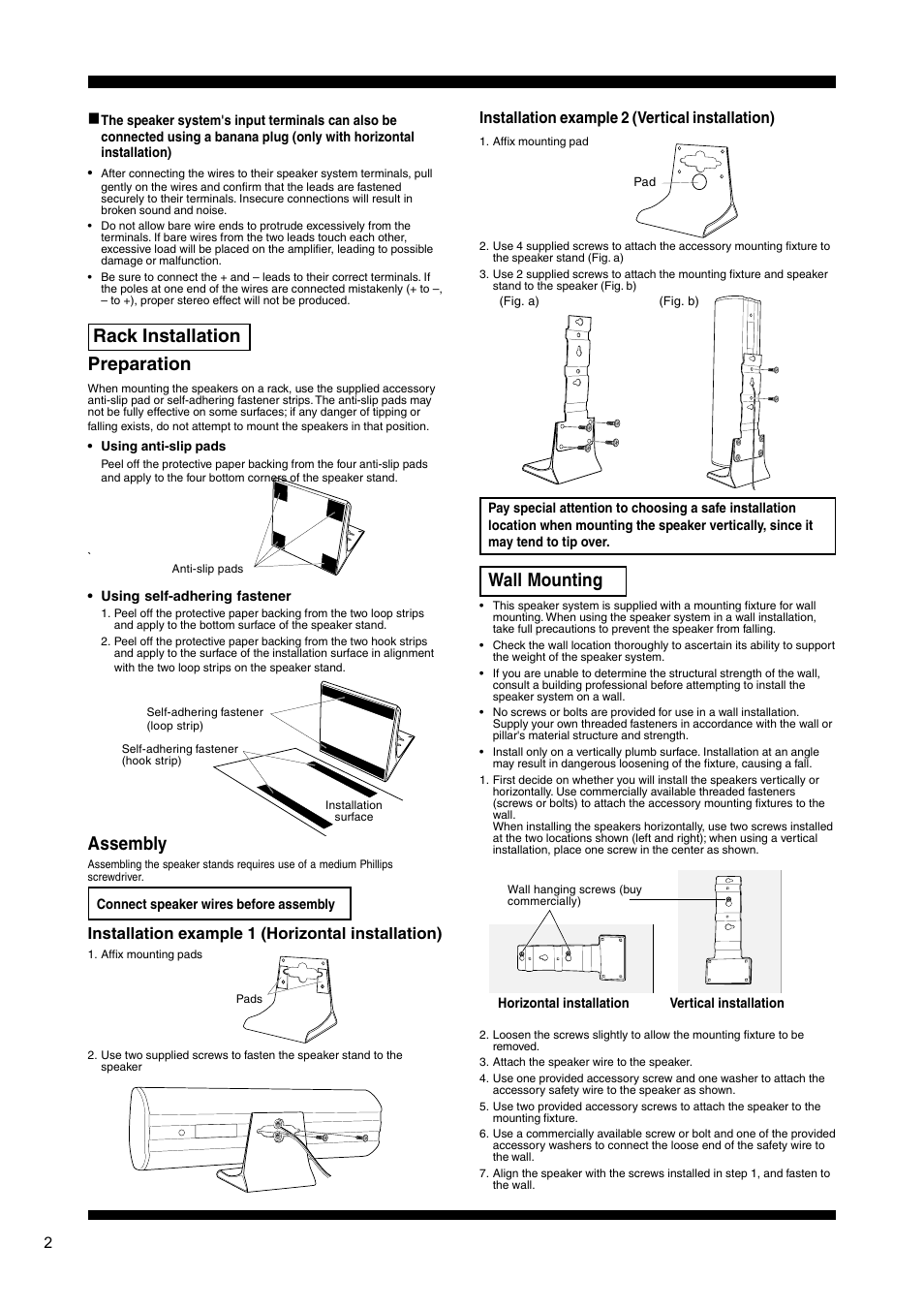 Rack installation preparation, Assembly, Wall mounting | Pioneer S-VSL6C User Manual | Page 2 / 4