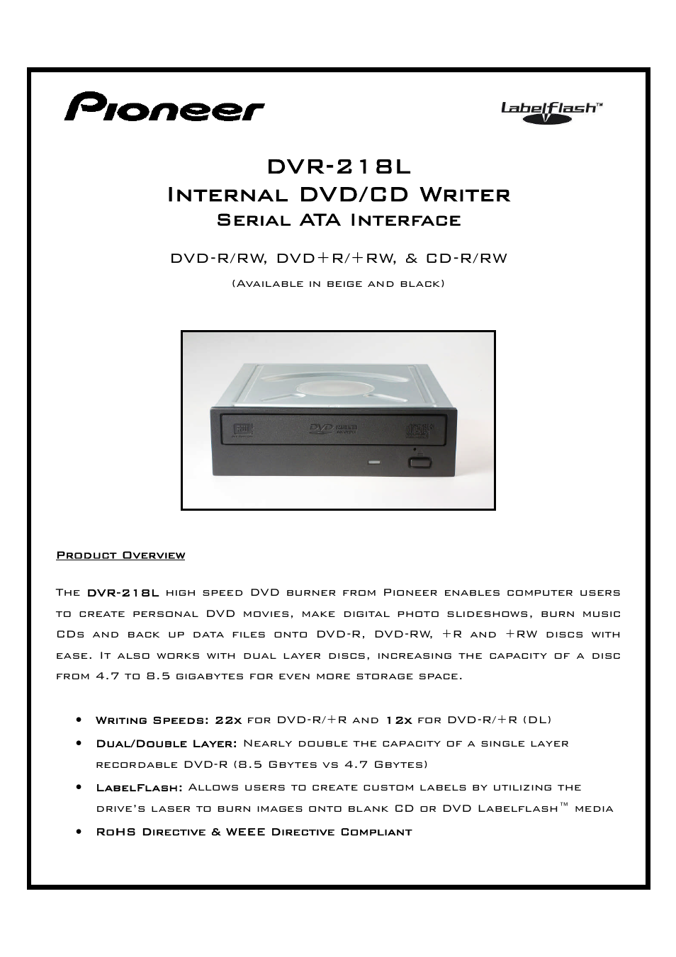 Pioneer DVR-218L User Manual | 2 pages