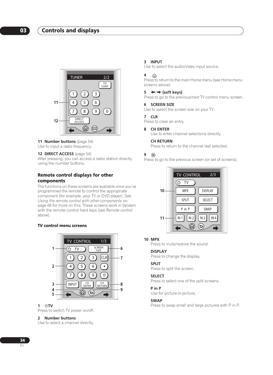 Remote control displays for other components, Controls and displays 03 | Pioneer VSX-AX10Ai-G User Manual | Page 34 / 110