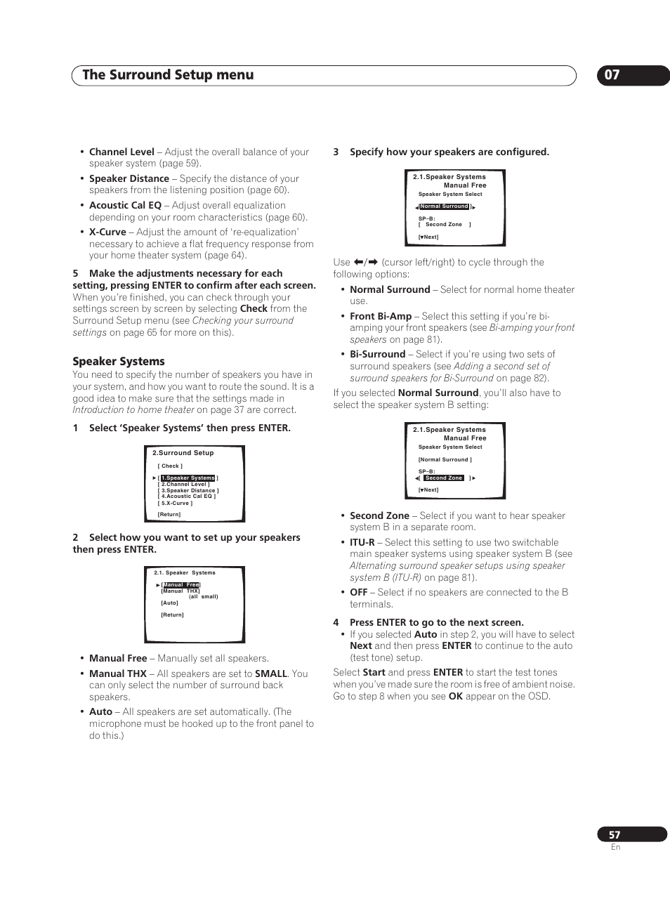 Speaker systems, The surround setup menu 07 | Pioneer VSX-AX10Ai-G User Manual | Page 57 / 110