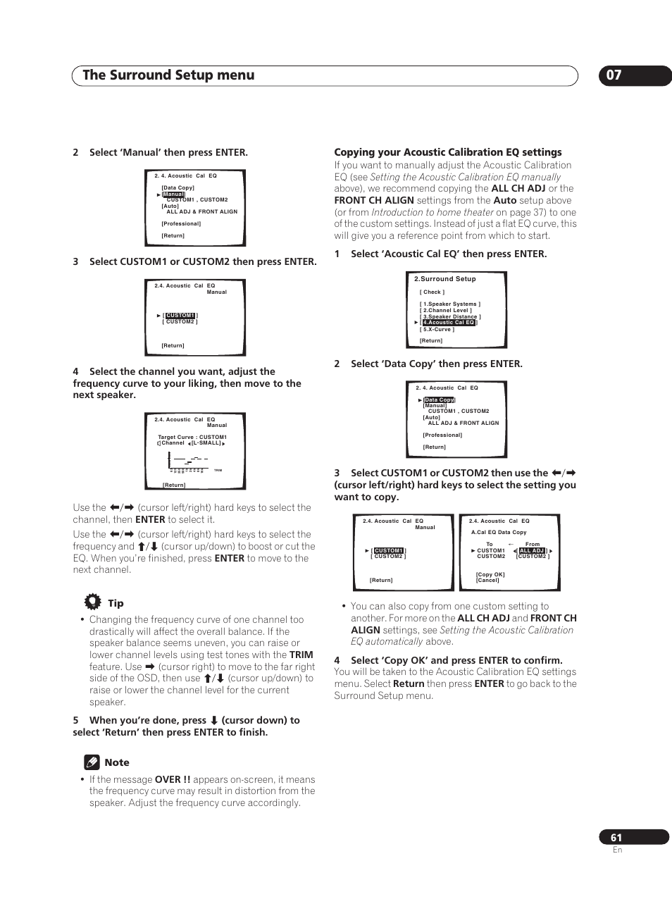 The surround setup menu 07, Copying your acoustic calibration eq settings | Pioneer VSX-AX10Ai-G User Manual | Page 61 / 110