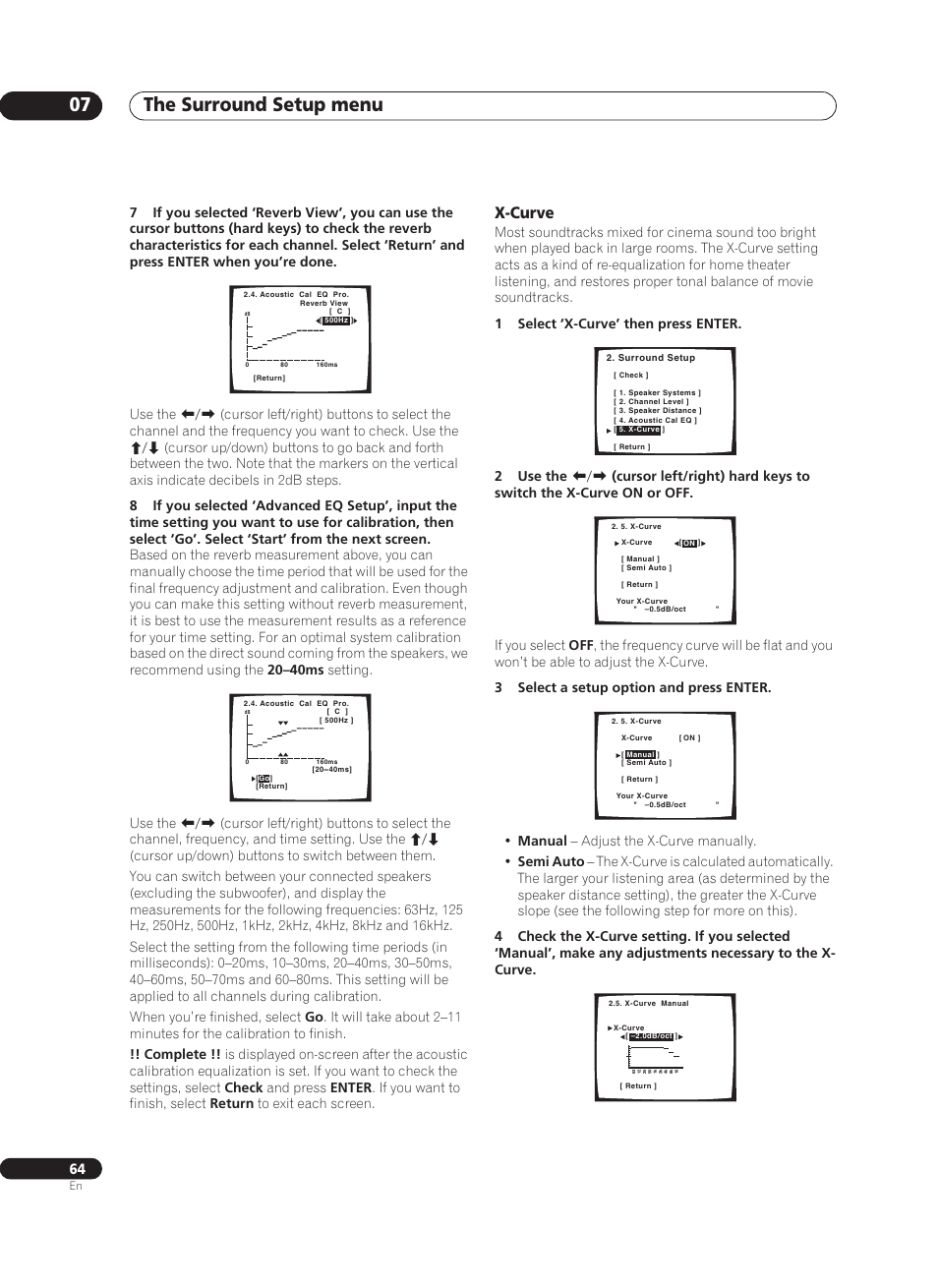 X-curve, The surround setup menu 07 | Pioneer VSX-AX10Ai-G User Manual | Page 64 / 110