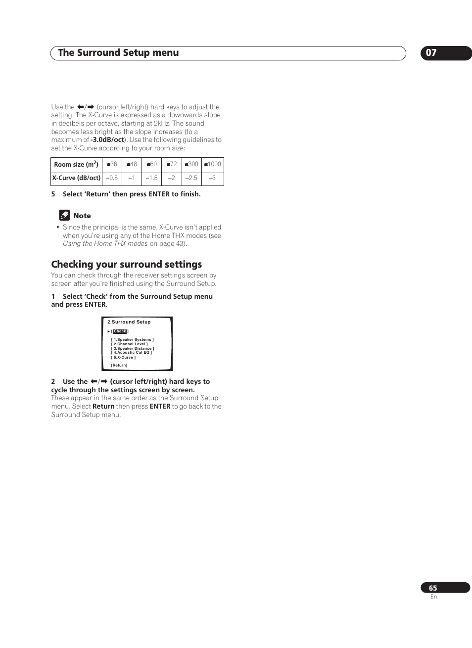 Checking your surround settings, The surround setup menu 07 | Pioneer VSX-AX10Ai-G User Manual | Page 65 / 110