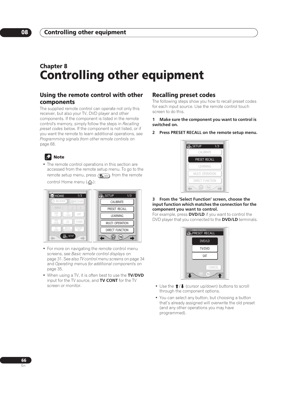 08 controlling other equipment, Using the remote control with other components, Recalling preset codes | Controlling other equipment, Controlling other equipment 08, Chapter 8 | Pioneer VSX-AX10Ai-G User Manual | Page 66 / 110