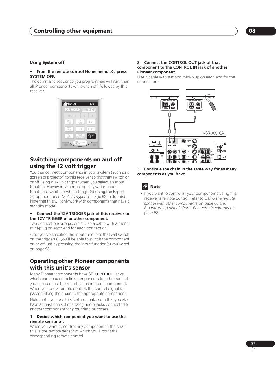 Controlling other equipment 08, Using system off, Vsx-ax10ai | Pioneer VSX-AX10Ai-G User Manual | Page 73 / 110