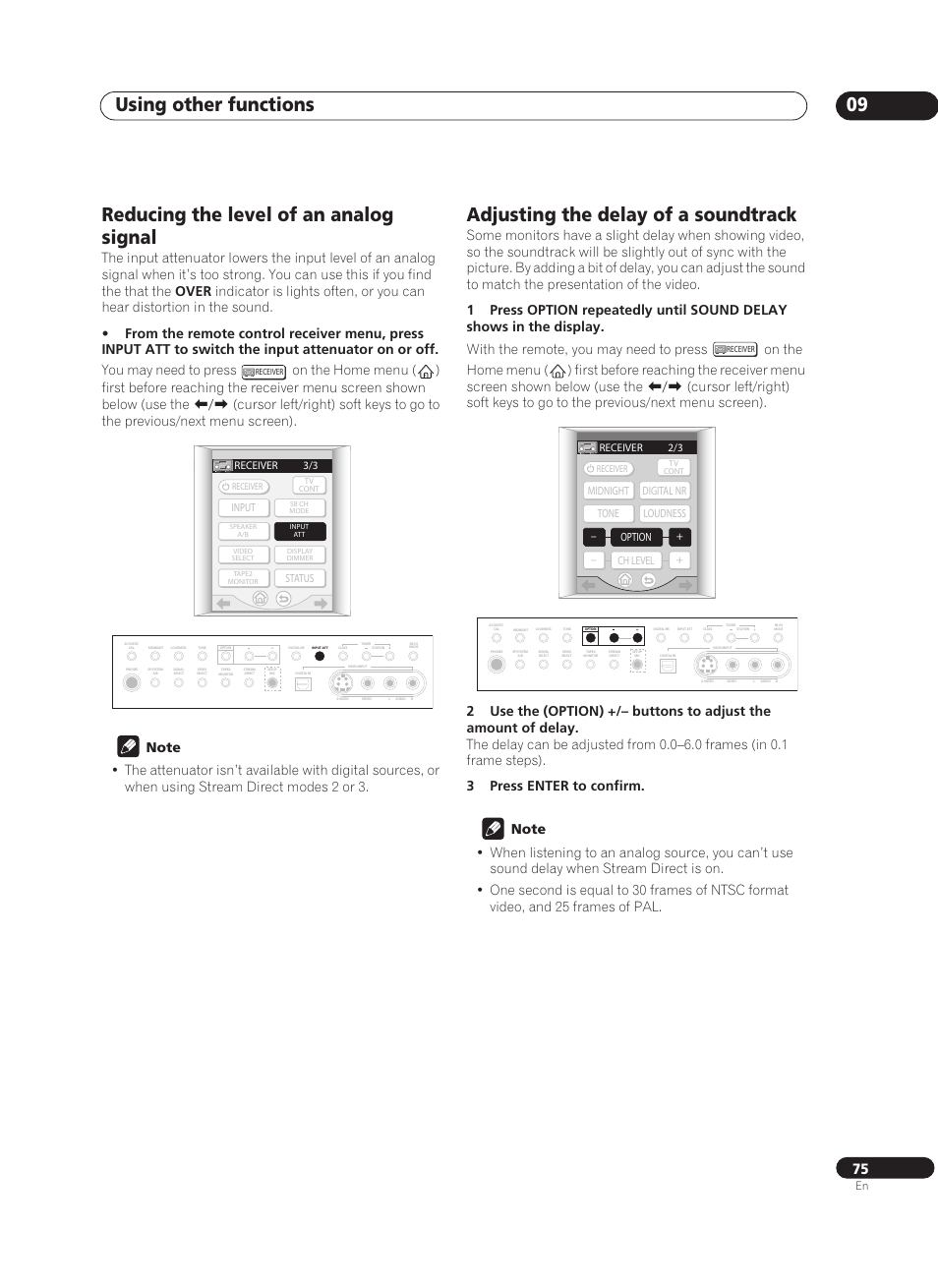 Reducing the level of an analog signal, Adjusting the delay of a soundtrack, Using other functions 09 | Pioneer VSX-AX10Ai-G User Manual | Page 75 / 110