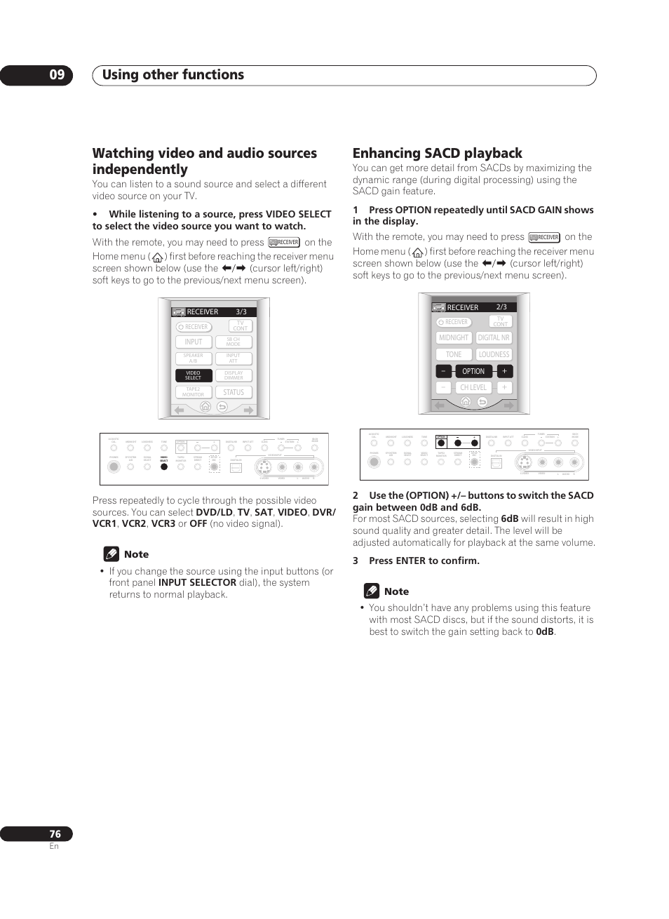 Watching video and audio sources independently, Enhancing sacd playback, Using other functions 09 | Pioneer VSX-AX10Ai-G User Manual | Page 76 / 110