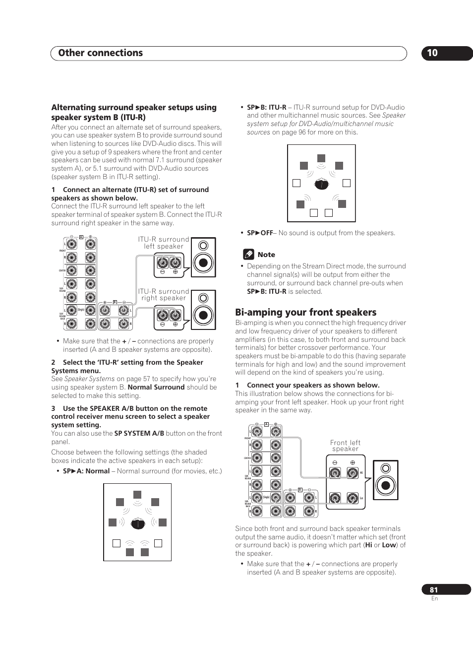 Bi-amping your front speakers, Other connections 10 | Pioneer VSX-AX10Ai-G User Manual | Page 81 / 110