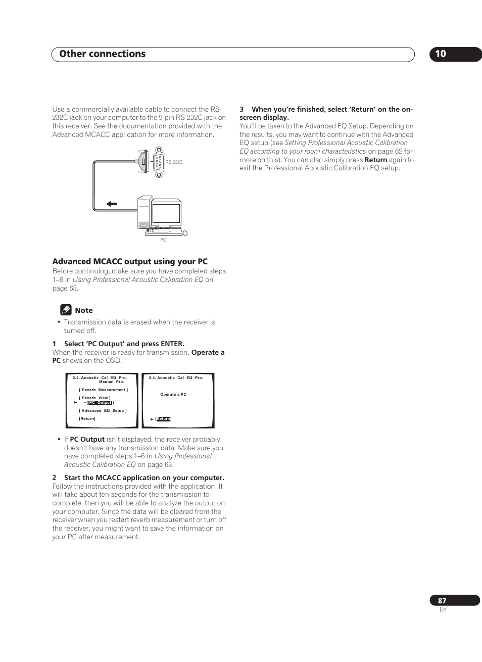 Advanced mcacc output using your pc, Other connections 10 | Pioneer VSX-AX10Ai-G User Manual | Page 87 / 110