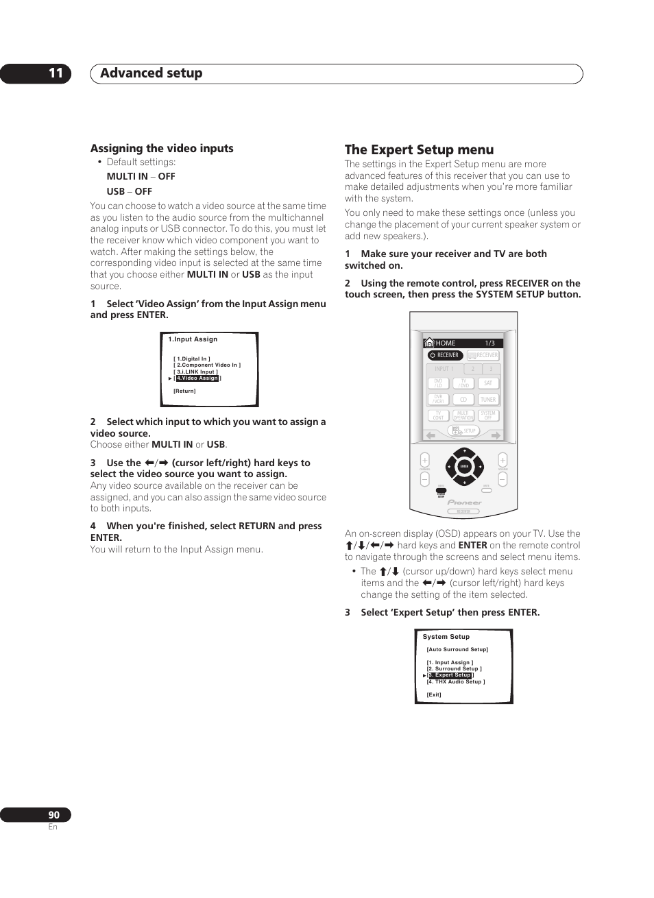 Assigning the video inputs, The expert setup menu, Advanced setup 11 | Pioneer VSX-AX10Ai-G User Manual | Page 90 / 110