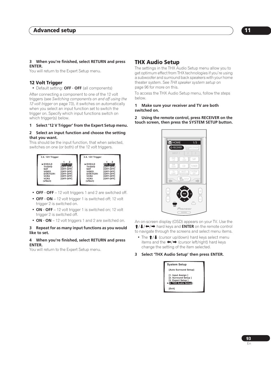 12 volt trigger, Thx audio setup, Advanced setup 11 | Pioneer VSX-AX10Ai-G User Manual | Page 93 / 110