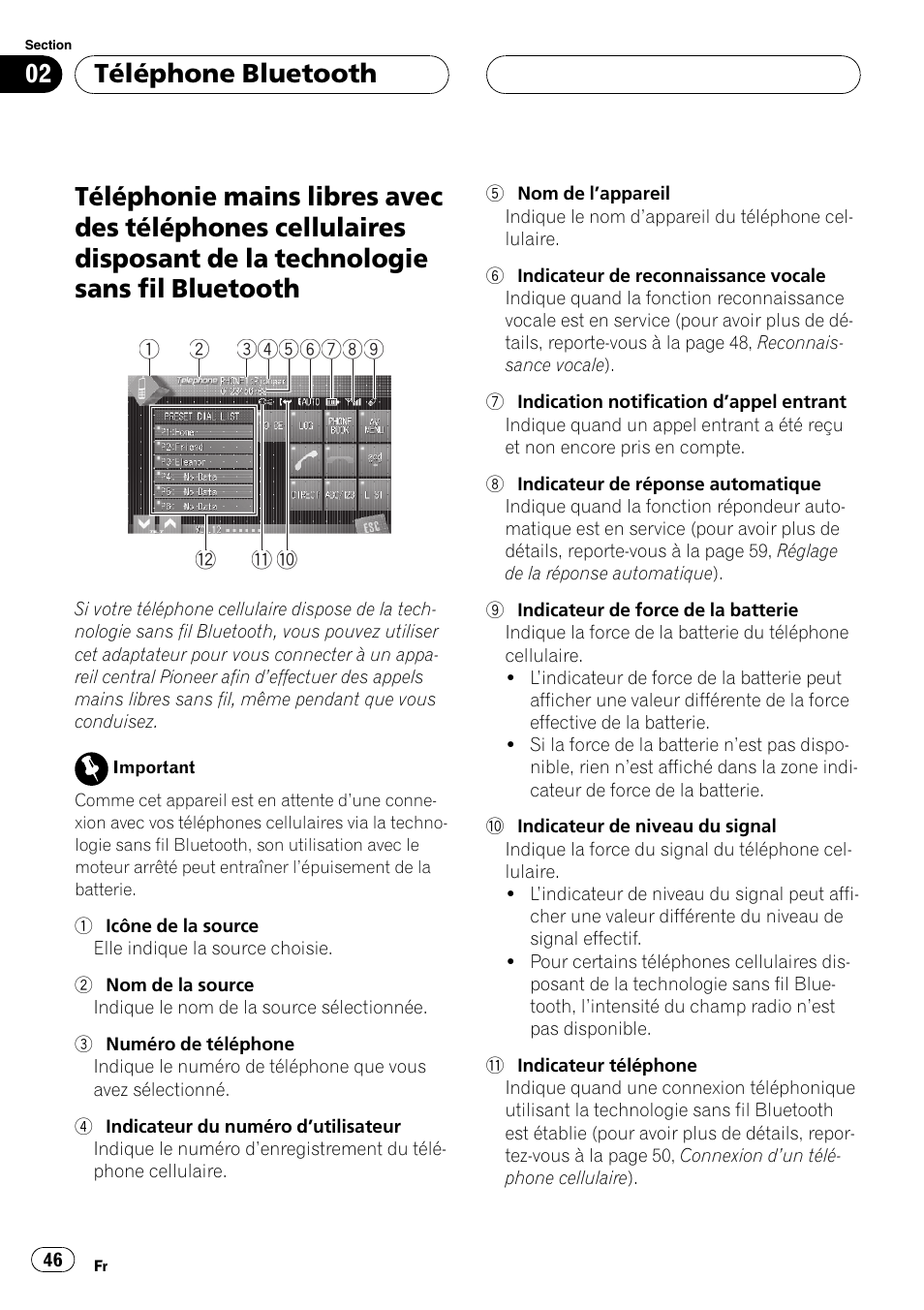 Téléphone bluetooth | Pioneer CD-BTB200 User Manual | Page 46 / 121