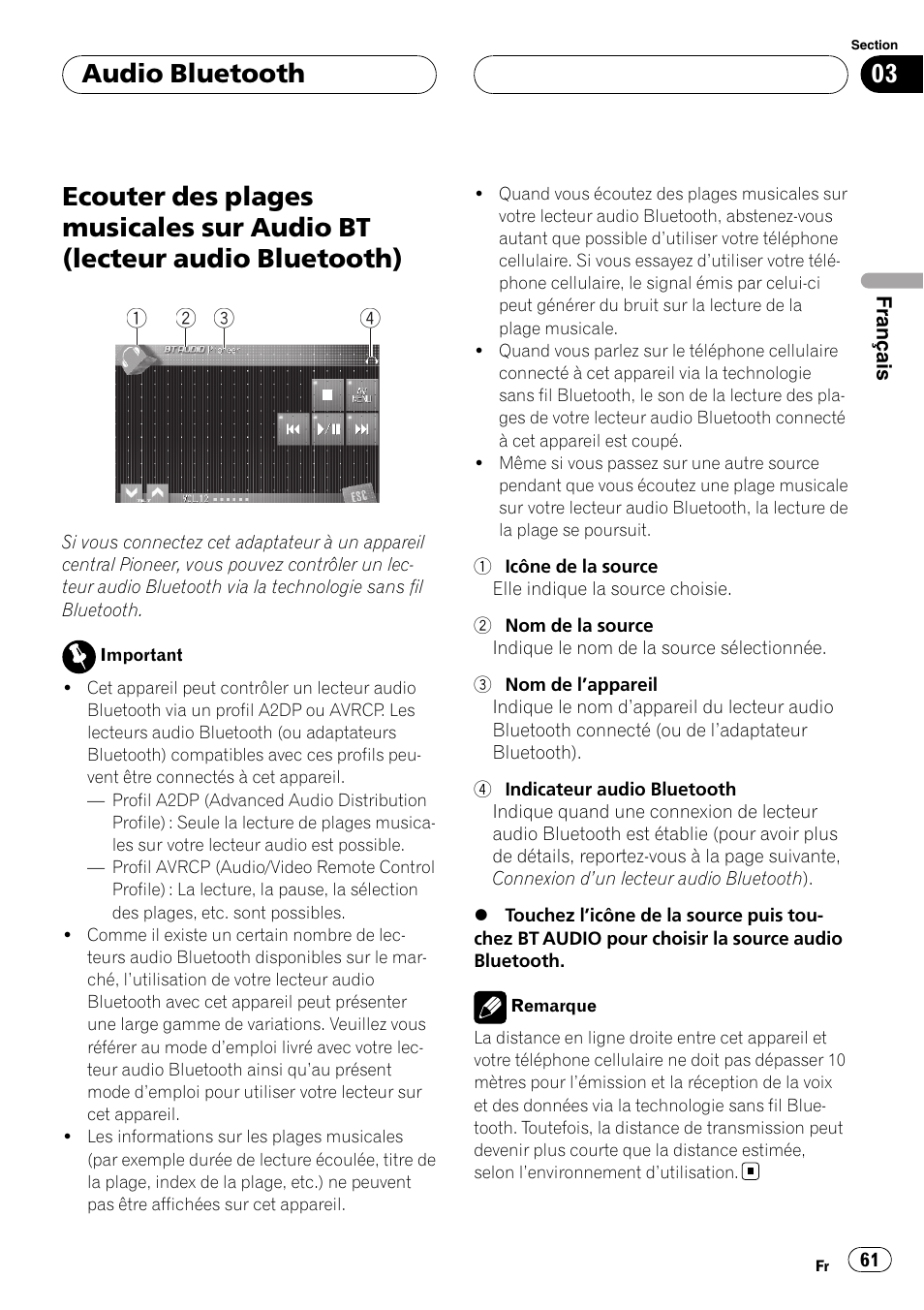 Lecteur audio bluetooth), Audio bluetooth | Pioneer CD-BTB200 User Manual | Page 61 / 121