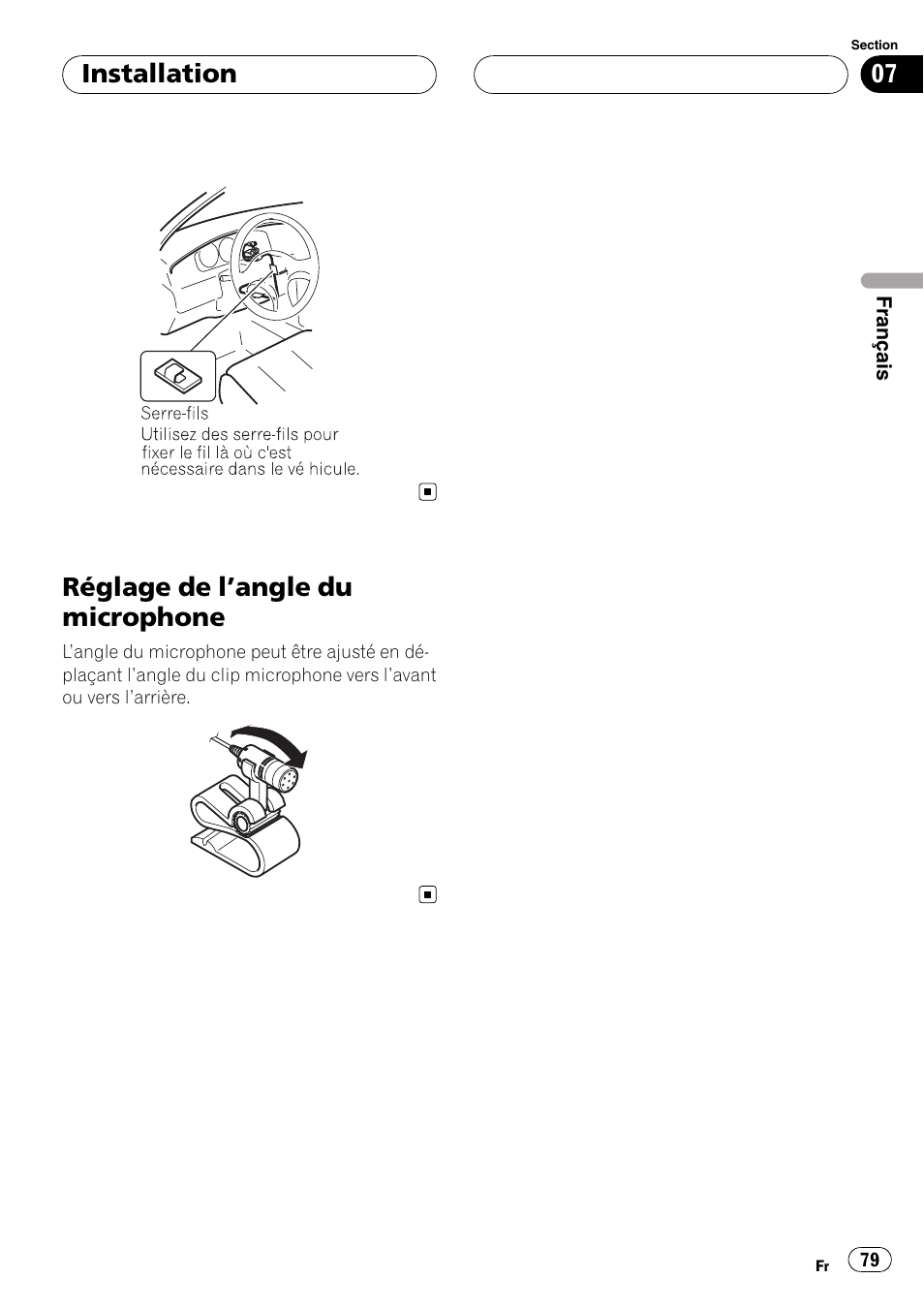 Réglage de l, Angle du microphone 79, Réglage de l ’angle du microphone | Installation | Pioneer CD-BTB200 User Manual | Page 79 / 121