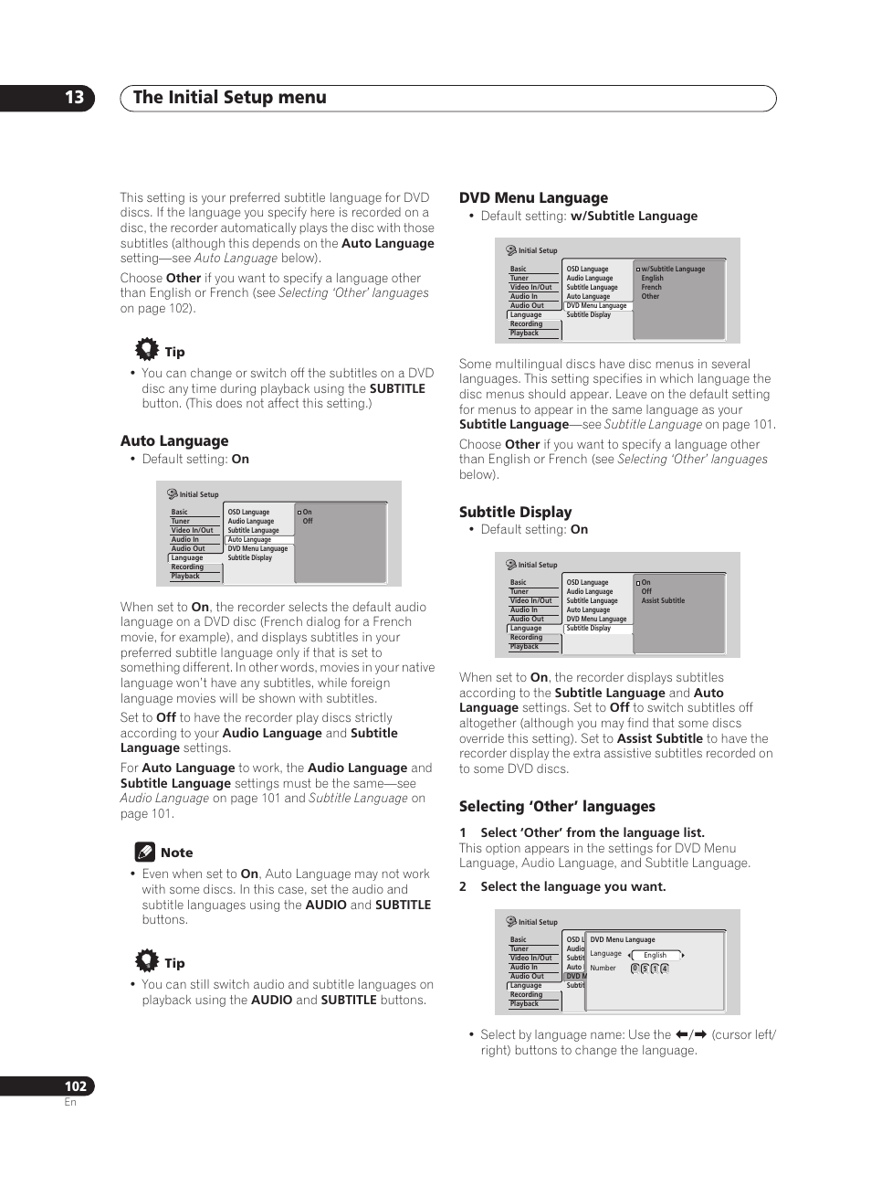 The initial setup menu 13 | Pioneer PRV-9200 User Manual | Page 102 / 124