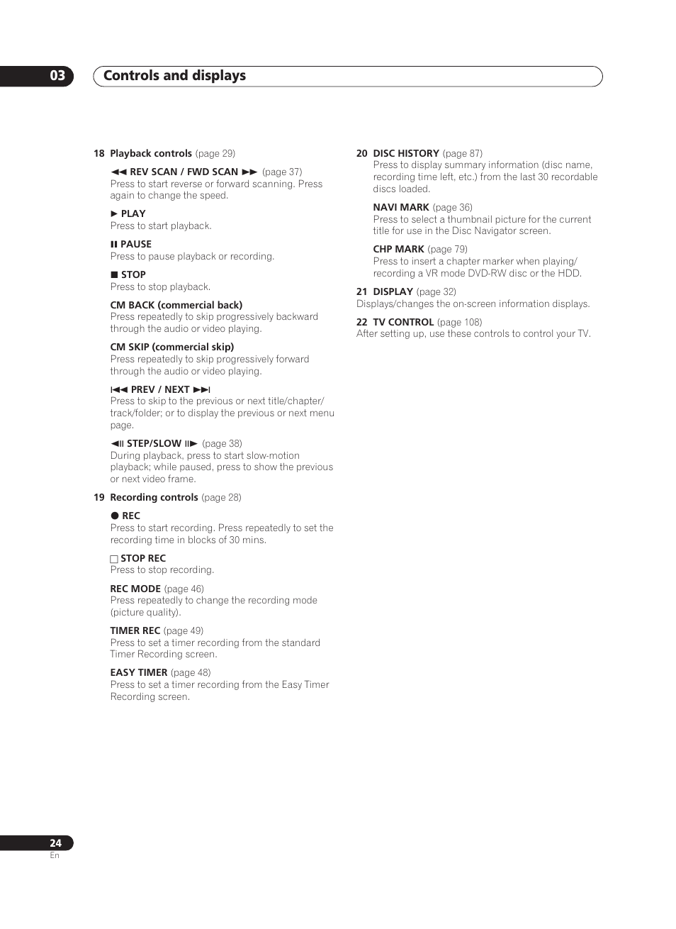 Controls and displays 03 | Pioneer PRV-9200 User Manual | Page 24 / 124