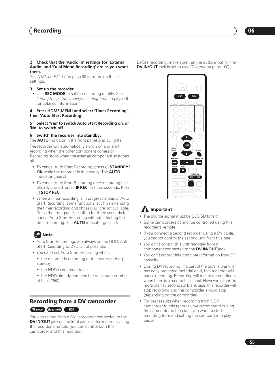 Recording 06, Recording from a dv camcorder | Pioneer PRV-9200 User Manual | Page 55 / 124