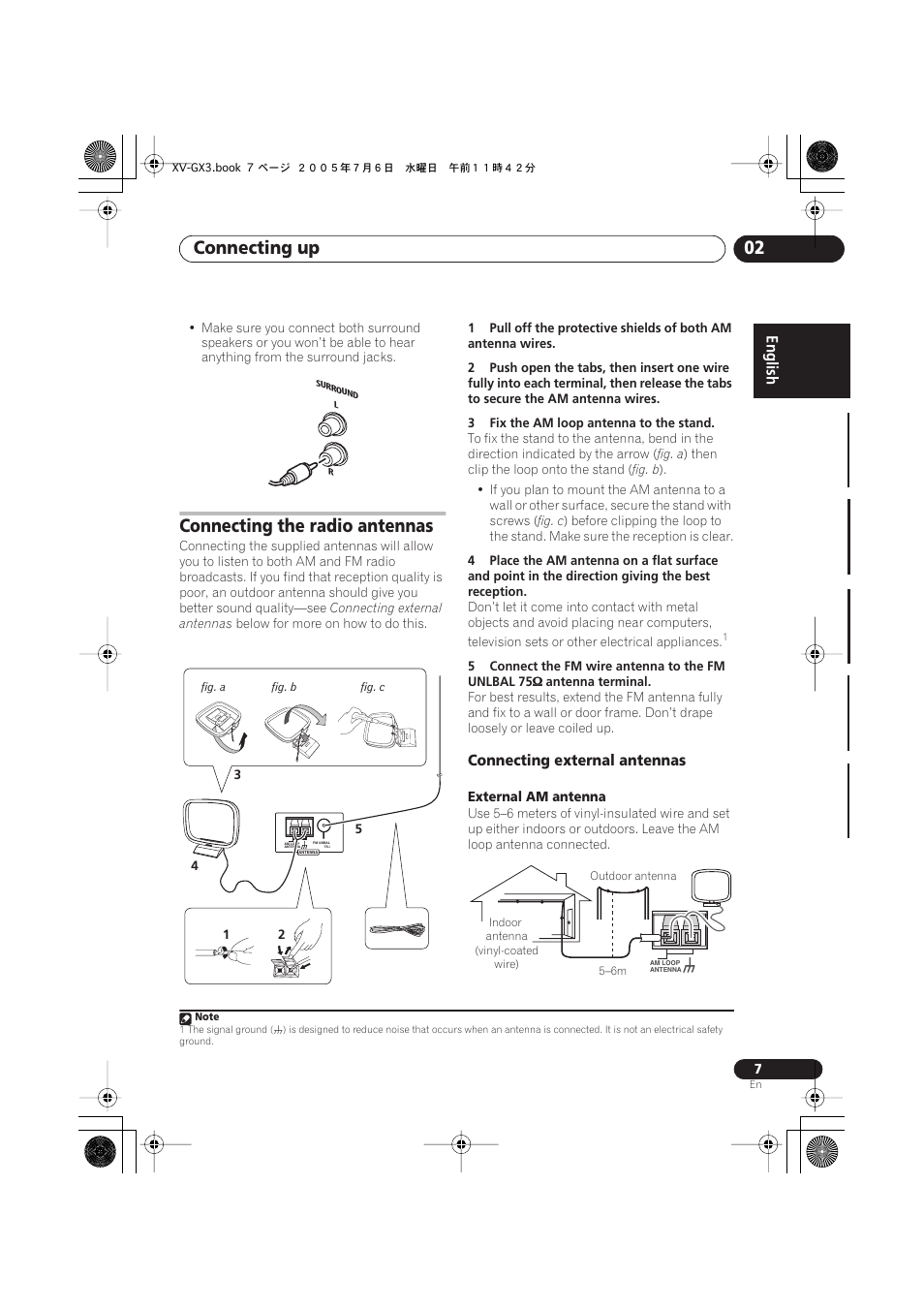 Connecting the radio antennas, Connecting external antennas, Connecting up 02 | Pioneer S-GX3V User Manual | Page 7 / 44