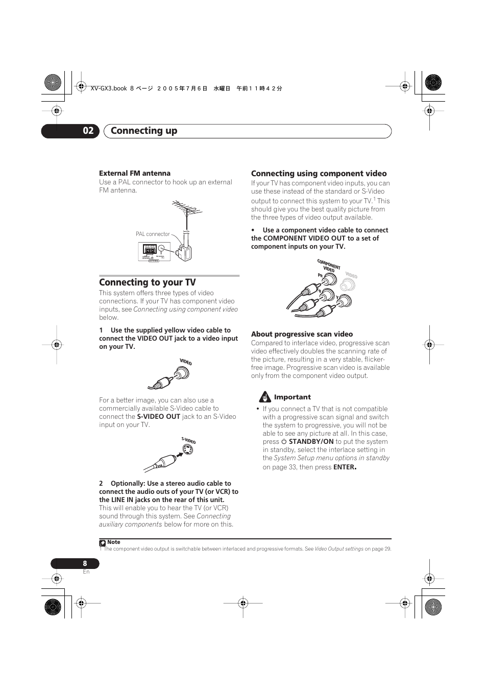 Connecting to your tv, Connecting using component video, Connecting up 02 | Pioneer S-GX3V User Manual | Page 8 / 44