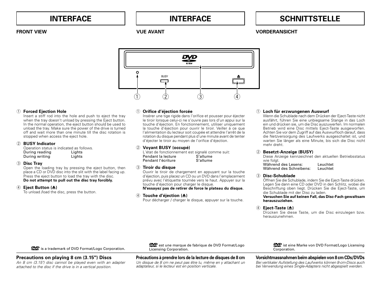 Interface, Schnittstelle | Pioneer DVD/CD Writer DVR-109 User Manual | Page 5 / 8