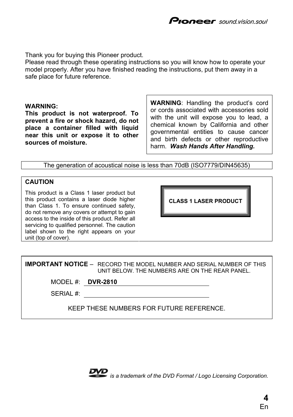 Pioneer DVR-2810 User Manual | Page 5 / 32