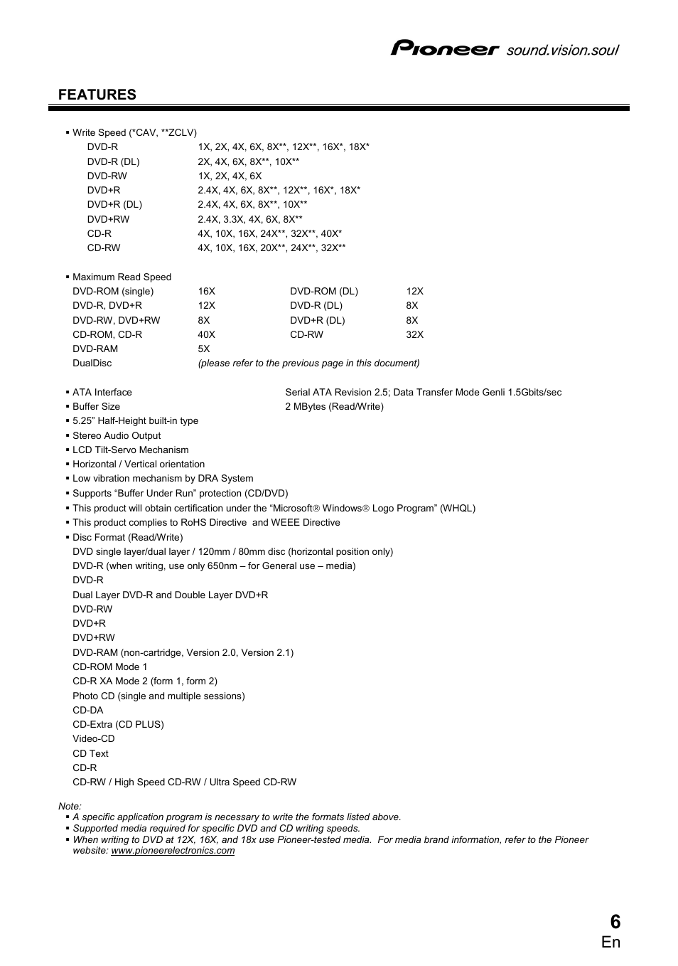 Features | Pioneer DVR-2810 User Manual | Page 7 / 32